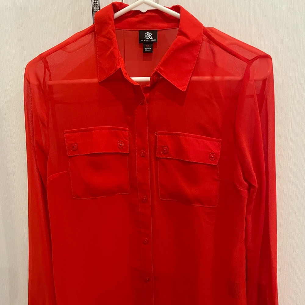 Ladies Rock $ Republic Red Hot Sheer Long Sleeve Blouse Size Small